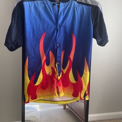 Mens Bowling Shirt Fire Outline Size Small