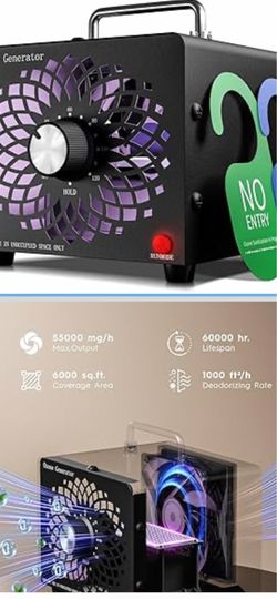 Ozone Generator, High Capacity Ozone Machine Odor Removal Up to 6000 Sq.Ft, for Car/Home/Smoke/Pet Odor, Black