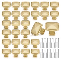 Zonon 50 Pack Gold Cabinet Knobs Square 1-1/4 Inch Single Hole Cabinet Pulls with Screws 