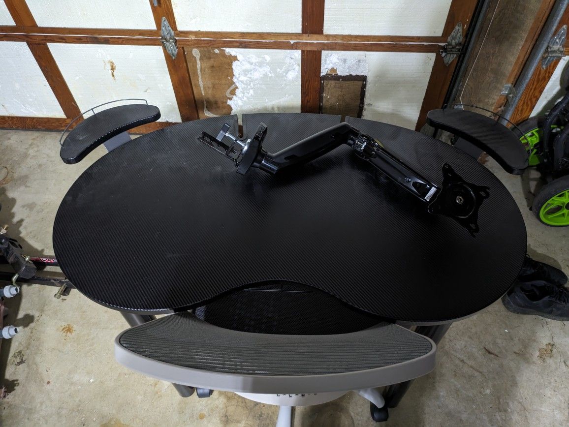 Desk, Chair, Monitor mount