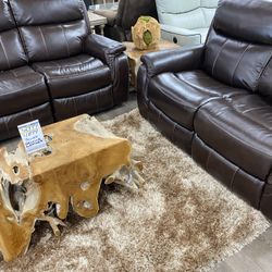 Power Leather Reclining Sofa And Loveseat Set $1200 OFF