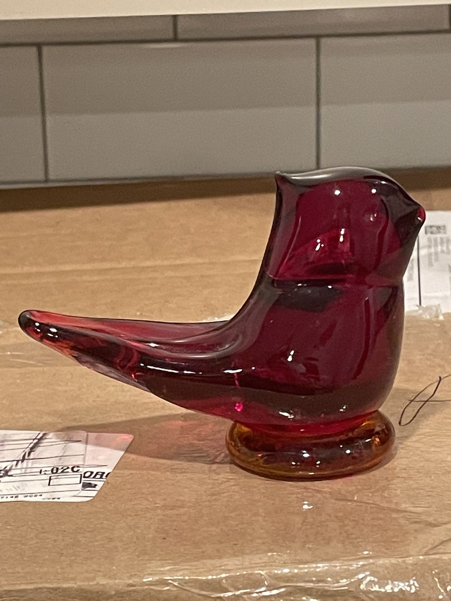 Vintage Leo Ward 2003 Signed Art Glass Red Cardinal Of Love Glass Bird Figurine