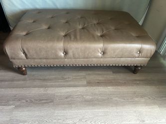 Tufted Leather Ottoman Bench with Nailhead Trim