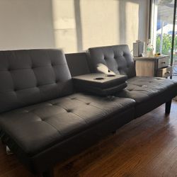 Black Futon With Built In Cup Holders 
