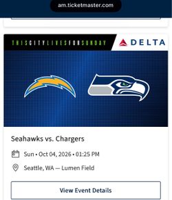 2 Delta Club Section 238 Tickets for Seahawks vs Los Angeles Chargers (10/4, 125pm)