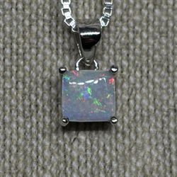 Ambient Square Cut Brazilian Horca Opal Necklace .925 Sterling Silver