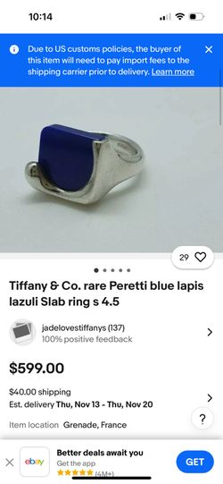 Tiffany & Co Rare Peretti Blue Lapis Lazuli Slab Ring 
