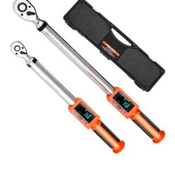 Digital Torque Wrench Set, 2 Pieces, 1/2, 3/8 Inch Drive, 72-Tooth, ±2% High Accuracy Electronic Torque Wrench - Orange