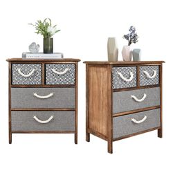 ECOMEX Nightstand Set of 2, Bedside Table with 4 Fabric Drawers, Nightstand Storage Organizer Chest Unit, Easy Pull Fabric Dresser, 4 Drawer Dresser f
