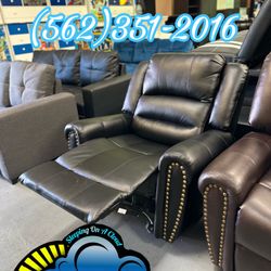 Recliner Black Leather Chair Sofa Couch