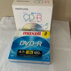 New Memorex CD-R 10Pk + Maxell DVD-R3Pk
