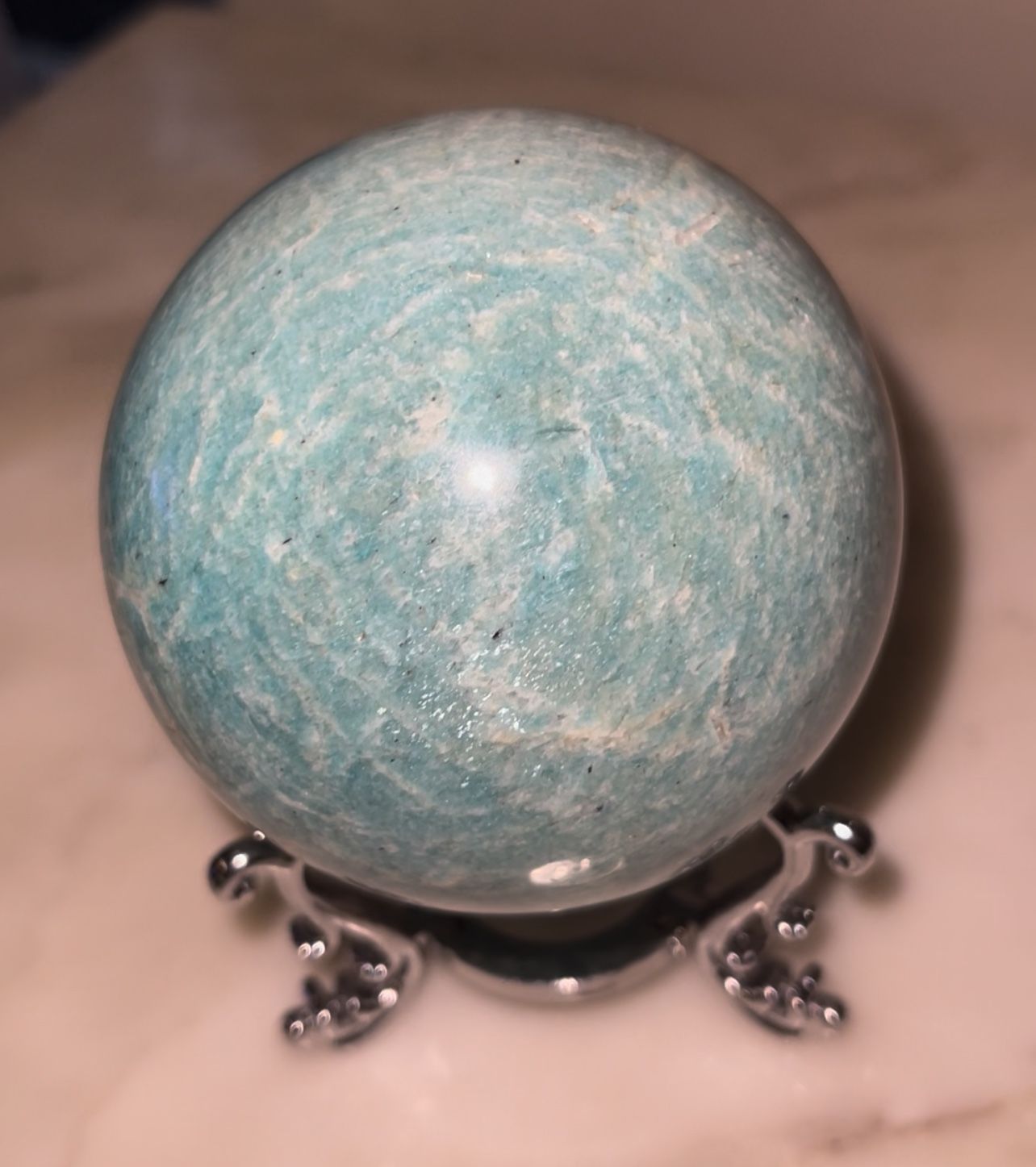 Large Amazonite With Sliver Stand 