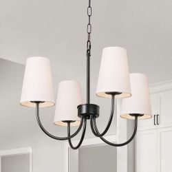 Rektonaric Modern Black Chandeliers for Dining Room, with White Linen Fabric Shade