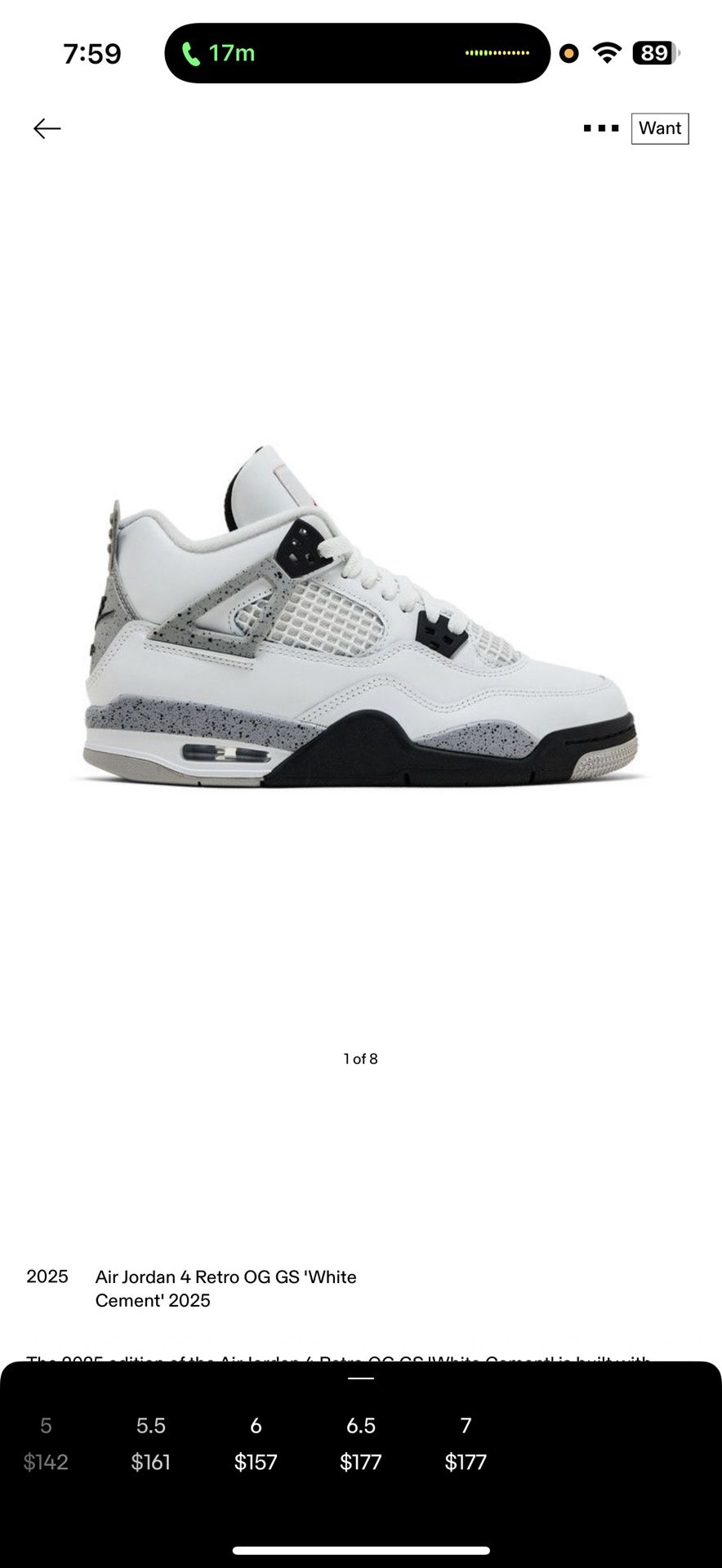 Jordan 4 Cement Size 9 men