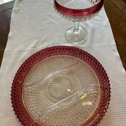 Cranberry Platter And Dish