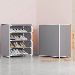1 Piece Dustproof Shoe Rack With Cloth Cover, Shoe And Boot Storage Rack For Entryway, Closet, Bedroom, Garage, Free Standing Metal Shoe Rack