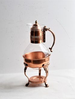 Vintage Copper and Glass Coffee pot/ Vintage 1970s Glass&Copper Coffee Tea Decanter