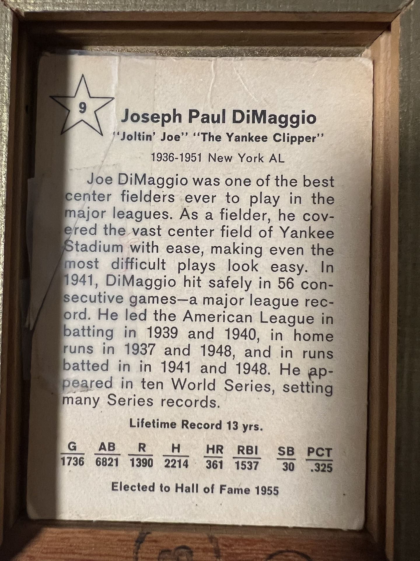 Joe DiMaggio Baseball Card 
