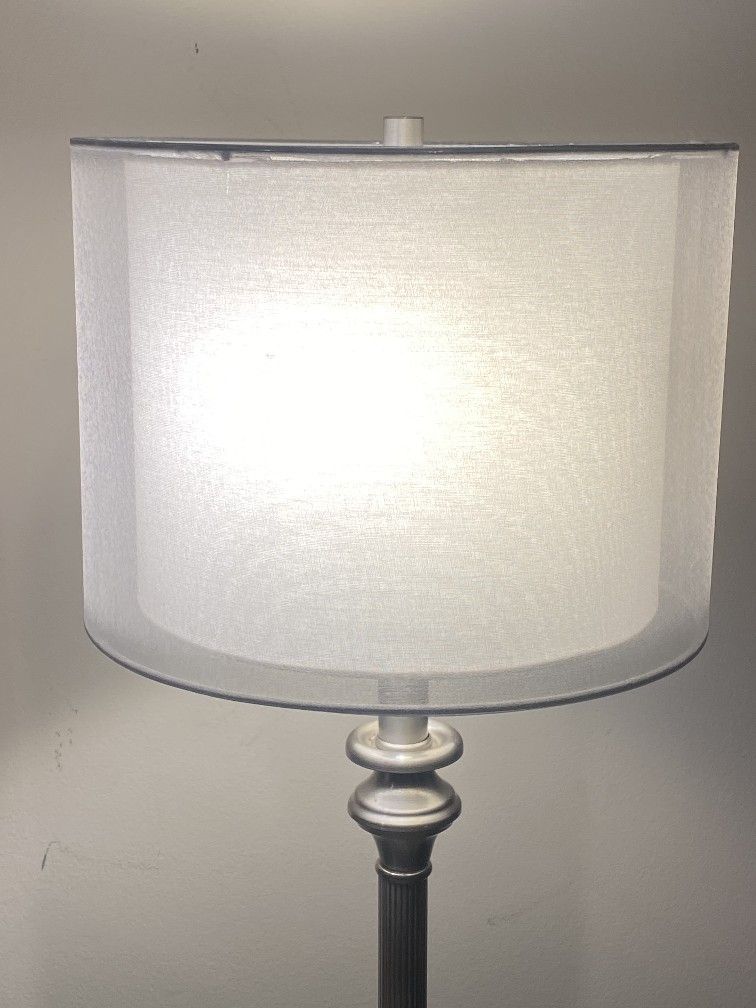 Euro Design Modern Table Lamp With Double Layer White Sheer Lampshade H26"