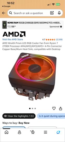 AMD Wraith Prism LED RGB Cooler Fan