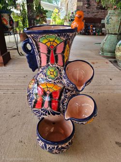 Talavera Butterfly Water Fountain. Clay Pots, Planters,Pottery,Plants.