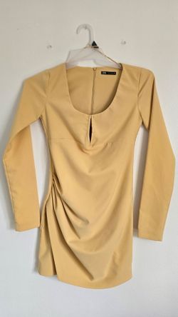 Zara Women’s S Beige Ruched Long Sleeve Mini Dress