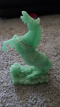Green horse statue.