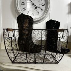 wire basket with wood handle