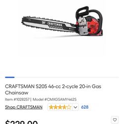 CRAFTSMAN S205 46-cc 2-cycle 20-in Gas Chainsaw