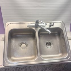Stainless Double Sink And Garbage Disposal With Faucet 