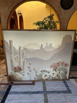 Original XLARGE Cactus In Desert Oil Canvas signed by Ferrante 1980s