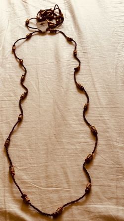 Long Beaded Necklace with Gold Accents