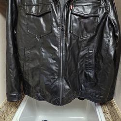 Levi's Mens Faux-Leather Jacket - LM6RU027-BLACK Size XXL