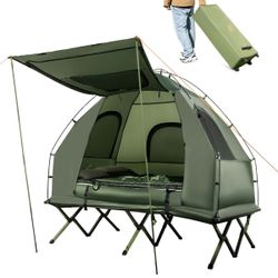 2-Person Compact Portable Pop-Up Tent Camping Cot with Air Mattress & Sleeping Bag