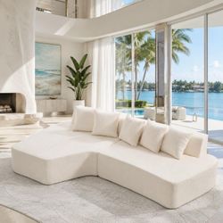 L-Shaped Modular Sectional Sofa with Chaise Lounge, Comfy  Deep Seat Cloud Couch, - White L-27