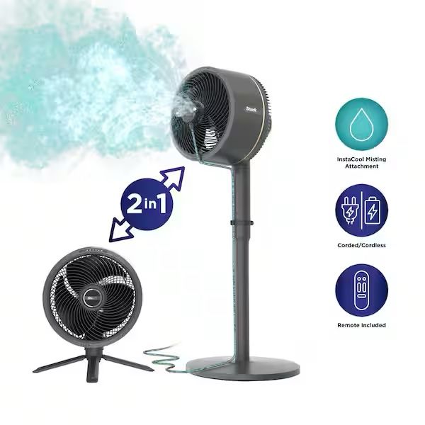 Shark FlexBreeze 13 in. 5-Speed Outdoor and Indoor Pedestal Fan in Dark Grey InstaCool Misting Attachment Corded and Cordless 