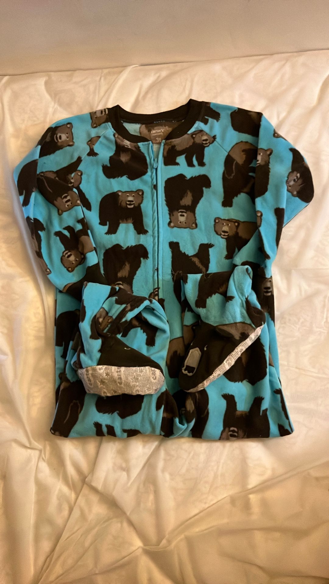 Blue W Brown.bears Fleece Footed Pj Pajamas For Baby Size 3t