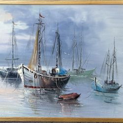 Fishing Boats Oil Painting 