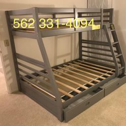 Gray Full / Twin Wooden Bunkbed With Both Nice Mattresses Included  👈🏼 