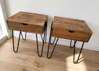 Pair of Wood Nightstands with Hairpin Legs