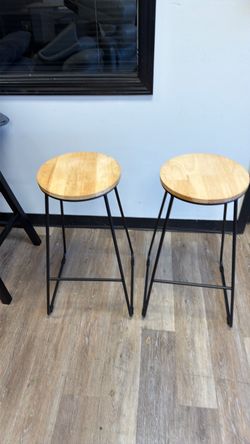 Set of 2 Industrial Wood Top Bar Stools