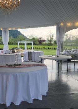 White tablecloths 120 inch for 6 ft tables