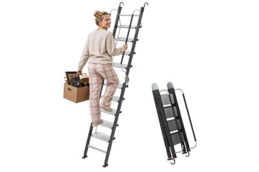 NEW! YOPIJA 9-Step Folding Loft Ladder w/ Handrail – Black