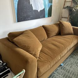Modern Camel Velvet Sofa – Excellent Condition