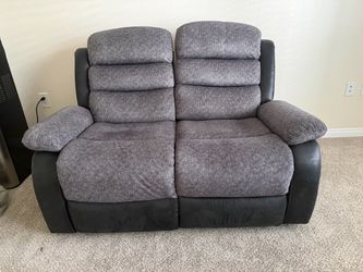 Gray & Black 2-Seat Reclining Loveseat Faux Leather, Modern High Back