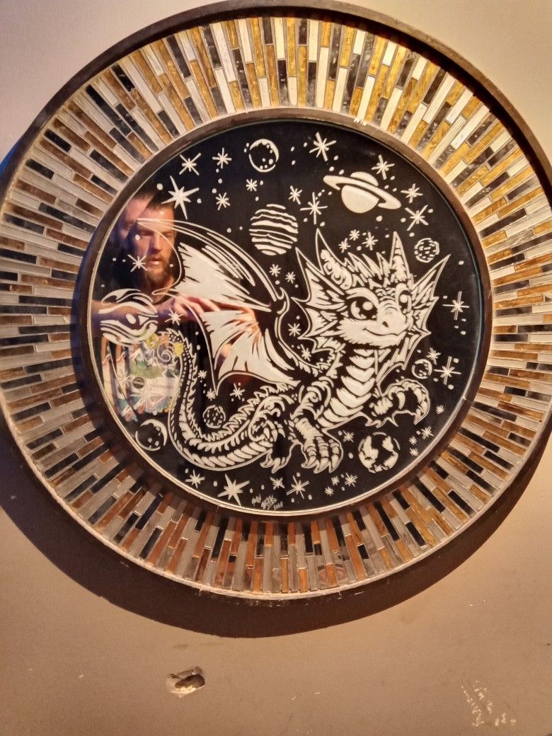 Hand Etched Dragon Gallaxy Mirror