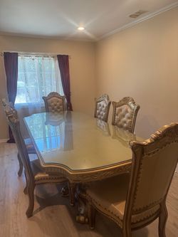 Ornate Dining Table Set with 8 Chairs