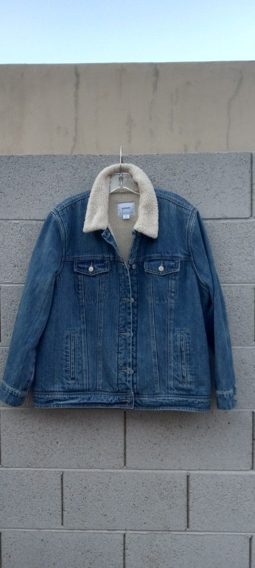 Old Navy Sherpa Lined Denim Jean Jacket Coat Truckers Boys Size 2X Or Woman's Large