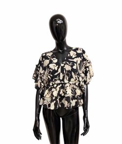 Marc New York Women's Black Floral V-Neck Ruffle Blouse