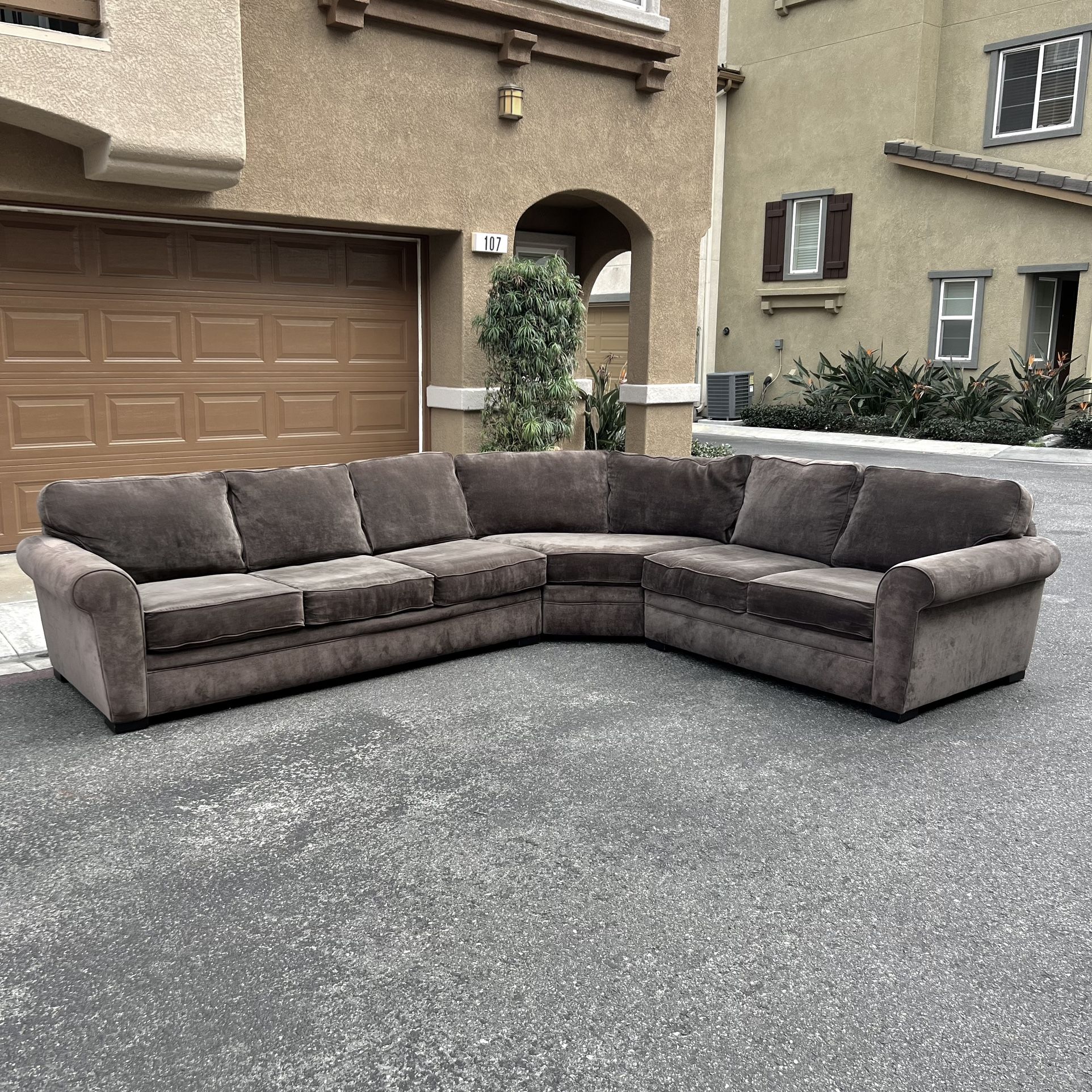 Deep Cleaned - Large 3 Piece Living Spaces Dark Gray Suede Sectional